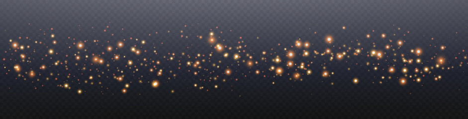 Wall Mural - Orange glittering dots, particles, stars magic sparks. Dust cloud flare light effect. Orange luminous points with smoke. Vector particles on transparent background