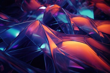 Poster - Holographic projection displays captivating abstract digital details in vibrant colors, showcasing a mesmerizing interplay of light and form in a futuristic environment