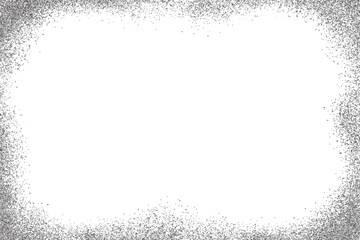 Poster - Grunge edge frame. Textured grainy border on white background. Dotted stipple vector abstract graphic. Rough fade sand effect. Vintage dark bg with glitter gradation
