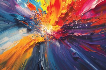 Poster - Explosive colors and vivid strokes create a mesmerizing abstract composition, showcasing a dynamic burst of paint in a creative art studio setting