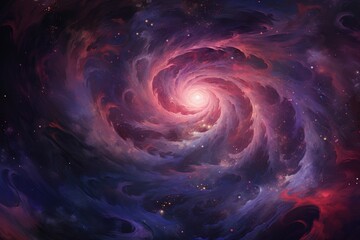 Poster - A captivating vortex of swirling galaxies spins gracefully in a violet cosmos, showcasing cosmic beauty and vastness during the heart of a starry night