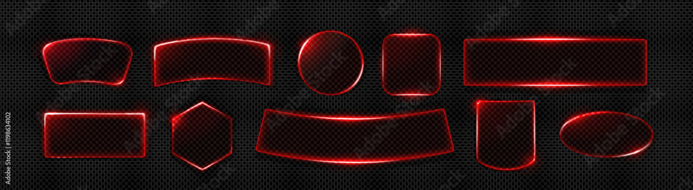 Red neon light frames set isolated on transparent background. Vector ...