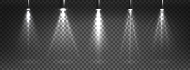 Poster - spotlight beam set on transparent background - ceiling mounted projectors with bright glow, illumina