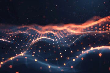 Fototapete - Futuristic abstract digital landscape showcasing interconnected nodes of light in a dark space, representing advanced technology and infinite possibilities for innovation and exploration