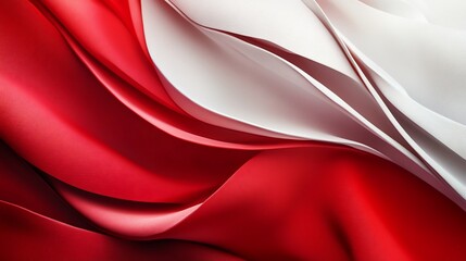 Wall Mural - Red and white abstract waves, flowing fabric texture, background, design element