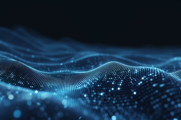 Fototapete - Futuristic abstract digital landscape featuring flowing waves of glowing particles and intricate connections against a dark backdrop representing technology and innovation