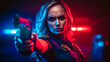 © Siasart - Female Officer Aims Handgun with Determined Expression under Dramatic Lighting