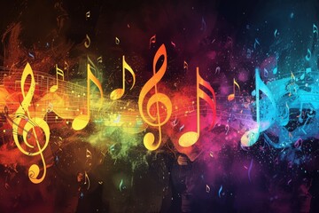 Poster - A vibrant blend of music notes and colors creates an enchanting atmosphere that captivates the imagination and brings melodies to life in a stunning display of creativity