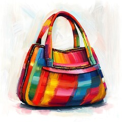 Wall Mural - Vibrant Abstract Painting of a Handbag in Bold Colors and Impasto Style.