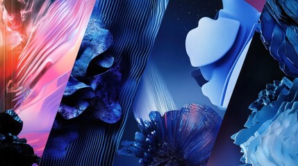 Poster - 3D-inspired abstract designs with blue and black tones.