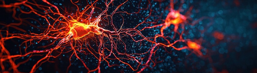 Poster - Neural activity visualization micro-level research digital art scientific environment close-up perspective