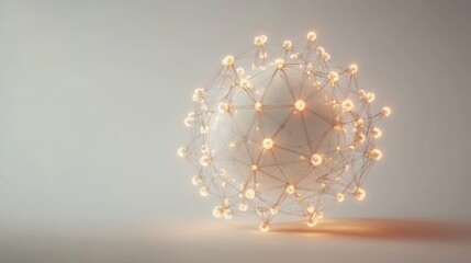 Poster - Abstract interconnected globe with glowing nodes on solid white background