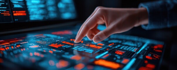 Poster - Technological interaction with digital interface futuristic setting visual content high-tech environment close-up view