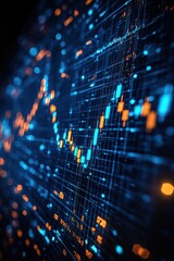 Poster - Digital finance chart with data visualization in blue and orange tones