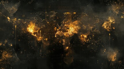 Poster - Abstract world map featuring a digital grid and binary lights.
