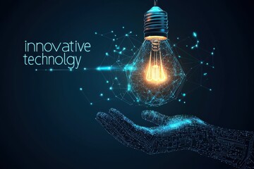 Poster - Futuristic Digital Hand Holding an Illuminated Light Bulb in a Virtual Network