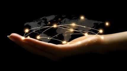 Poster - Artistic glow effect on global network held by a female hand.