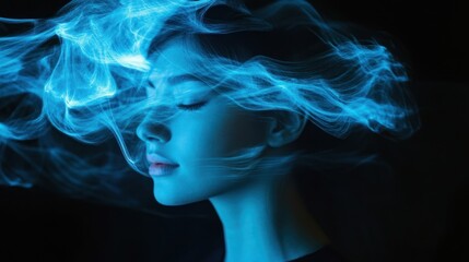 Poster - Artistic motion blur with glowing blue lines.