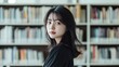 © CStock - Artistic shot of an Asian student in a library blending thoughtful composition on solid white background