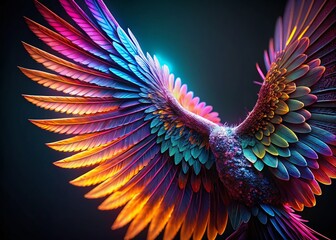 Fototapete - Neon Wings Background: Glowing Bird Wings Texture for Digital Art & Design