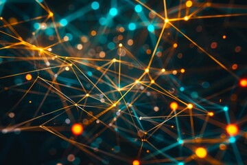 Fototapete - Abstract illustration of data flowing through networks showcasing vibrant colors and interconnected nodes symbolizing digital connectivity and information exchange