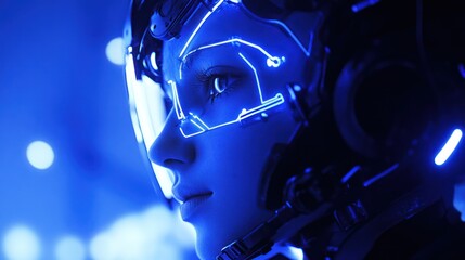 Poster - cybernetic-inspired blue light line effects.