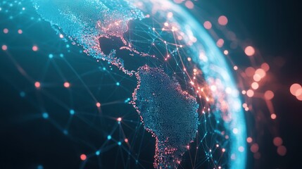 Poster - Digital global connectivity showcasing data flow on solid white background
