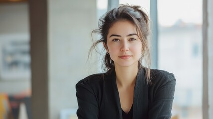 Poster - Female startup founder posing in a creative environment.