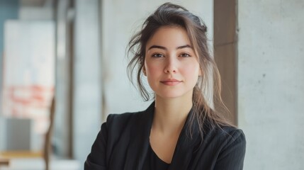 Poster - Female startup founder posing in a creative environment.