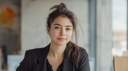 Poster - Female startup founder posing in a creative environment.
