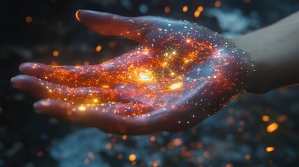 Poster - futuristic 3d glowing network in a womanâ€™s hand.