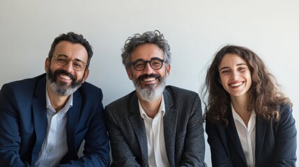 Poster - Happy business team in a professional setting on solid white background