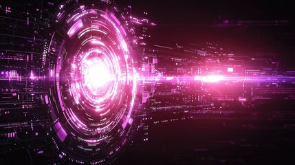Poster - Abstract Futuristic Technology Glowing Pink Circuitry Design