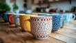 © afif - Colorful mugs kitchen table display