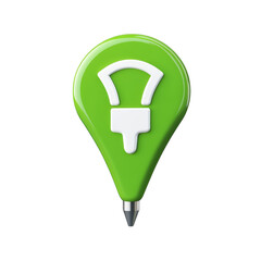Poster - A 3D rendered green location marker with a white lightbulb icon symbolizes a creative idea location.