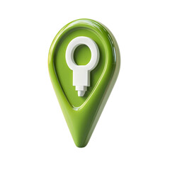 Aufkleber - A 3D rendered green map marker features a white lightbulb icon symbolizing a location related to ideas or innovation.