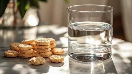 Sticker - Water glass, sunlit, small, crunchy cookies.