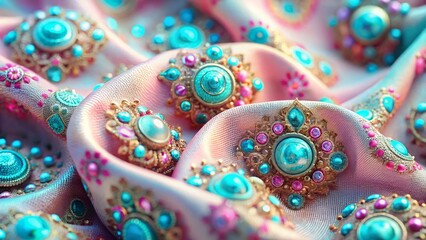Poster - Pastel Aqua & Pink Jewel Print Fabric Texture - Soft Pretty Background