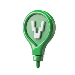 Poster - A 3D rendered image of a green location pin featuring a stylized white W.