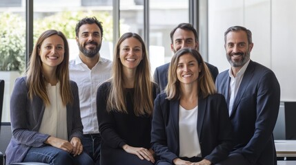 Poster - Smiling corporate team in a modern office environment on solid white background