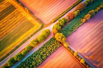 Poster - Peach Gradient Abstract Background: Drone Aerial View of Delicate Rectangular Shapes