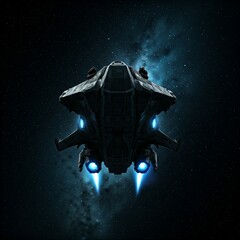 Wall Mural - futuristic spaceship flying through stars in space with blue lights