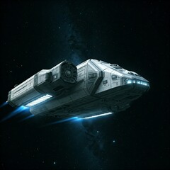 Wall Mural - white futuristic spaceship flying through a starry night sky