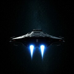 Wall Mural - spaceship flying through the stars with blue lights in dark outer space