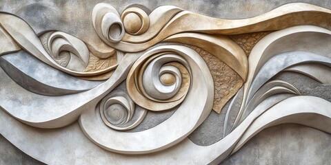 Poster - A detailed view of a creatively designed stucco wall surface that features abstract patterns and decorations, showcasing its decorative qualities.