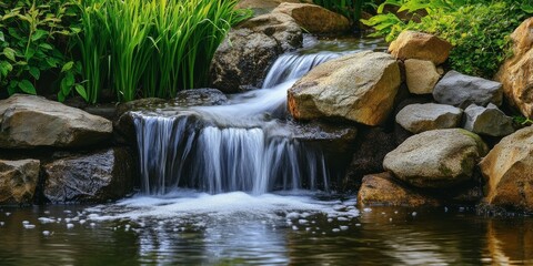 Poster - Charming small waterfall nestled in a quaint area, showcasing the beauty of nature with a small waterfall cascading gently, perfect for serene moments and nature lovers seeking tranquility.