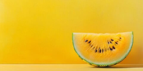 Aufkleber - A yellow background showcases half of a yellow watermelon, emphasizing the vibrant color of both the fruit and the backdrop in an eye catching display.