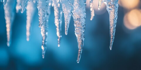 Aufkleber - Close up view of icicles during the cold winter season, showcasing the intricate details of icicles formed in freezing temperatures and the beauty of winter icicles in nature.