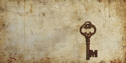 Aufkleber - Textured antique paper background featuring a vintage rusty key, ideal for creating nostalgic designs and adding a unique touch to your projects with a rustic charm.