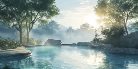 Aufkleber - Outdoor swimming pool scene featuring a beautiful water element, highlighting the natural surroundings and serene ambiance of the open air environment.